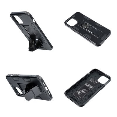 Huawei Y5P ütésálló hátlap tok, kitámasztható, fekete, Forcell Defender