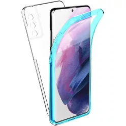   Samsung Galaxy S21 Plus elő + hátlapi tok, PC + TPU, 360°, kék kerettel, SM-G996, Forcell