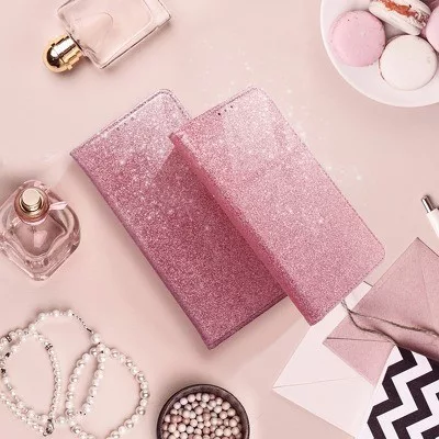 Xiaomi Redmi 9C rose gold csillámos mágneses könyvtok