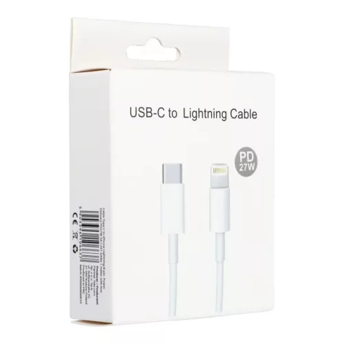 Type-C - iPhone 8pin gyorstöltő adatkábel, fehér, PD 27W, 3A, 1M, C291