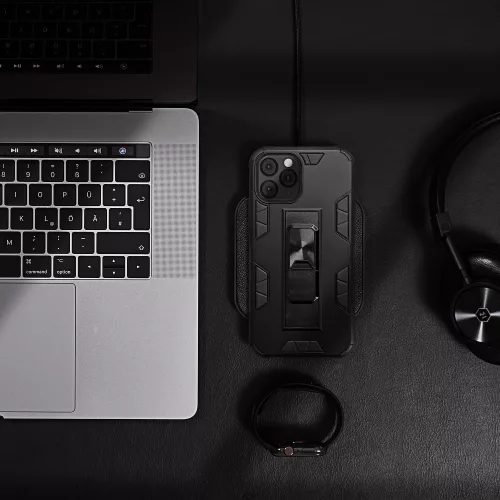 iPhone 13 mini (5,4") ütésálló hátlap tok, kitámasztható, fekete, Forcell Defender