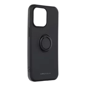   iPhone 13 Pro (6.1") gyűrűs hátlap tok, szilikon tok, velúr belső, fekete, Roar Amber