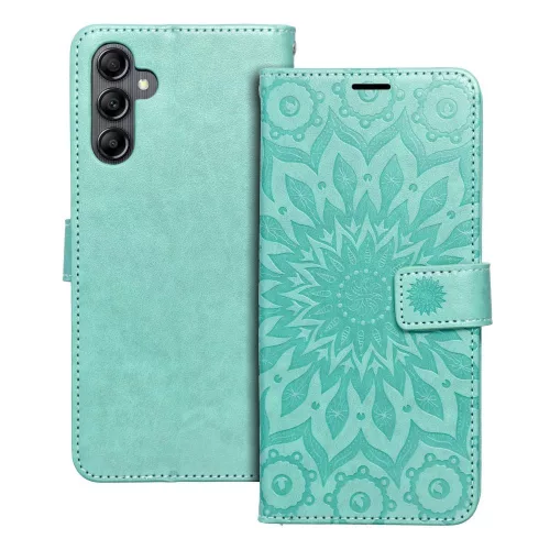 Samsung Galaxy A03s telefon tok, könyvtok, oldalra nyíló tok, mágnesesen záródó, zöld, mandala, SM-A037, Mezzo