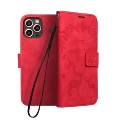   Samsung Galaxy A03s telefon tok, könyvtok, oldalra nyíló tok, mágnesesen záródó, piros Merry Christmas felirat, SM-A037, Forcell Mezzo