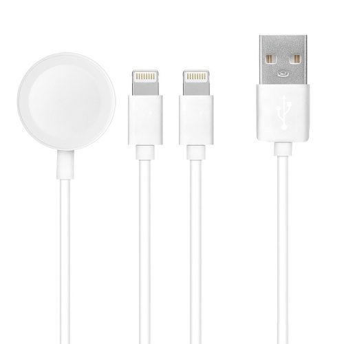 C3163 3in1 fehér adatkábel iPhone 8pin + iPhone 8pin + Apple Watch USB csatlakozóval 1A 3W