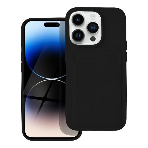 iPhone 12 / 12 Pro (6,1") szilikon tok, hátlap tok, bankkártya tartós, fekete, Card