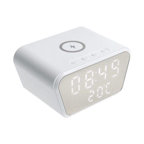Vezeték nélküli töltő beépített órával és hőmérővel, QC3.0, fehér