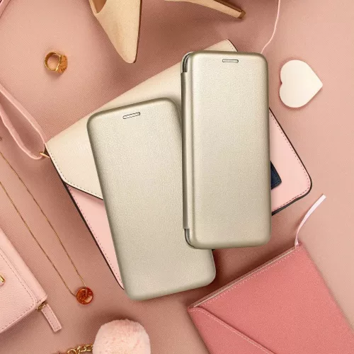 iPhone 14 (6.1") telefontok, könyvtok, mágneszáras, flip tok, szilikon keretes, arany, Forcell Elegance
