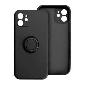   iPhone 14 (6.1") gyűrűs hátlap tok, szilikon tok, velúr belső, fekete, Forcell Silicone Ring