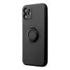 iPhone 14 (6.1") gyűrűs hátlap tok, szilikon tok, velúr belső, fekete, Forcell Silicone Ring