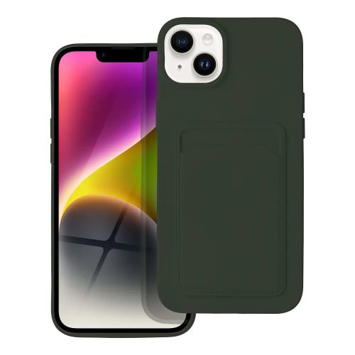 iPhone 14 Pro (6,1") szilikon tok, hátlap tok, bankkártya tartós, zöld, Card