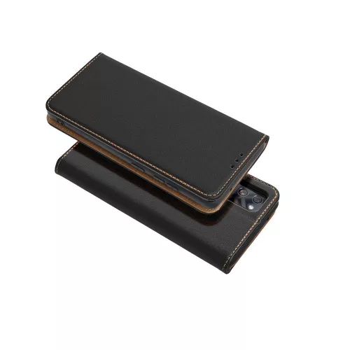 iPhone 14 (6.1") bőr telefon tok, könyvtok, oldalra nyíló tok, mágnesesen záródó, fekete, Forcell Leather