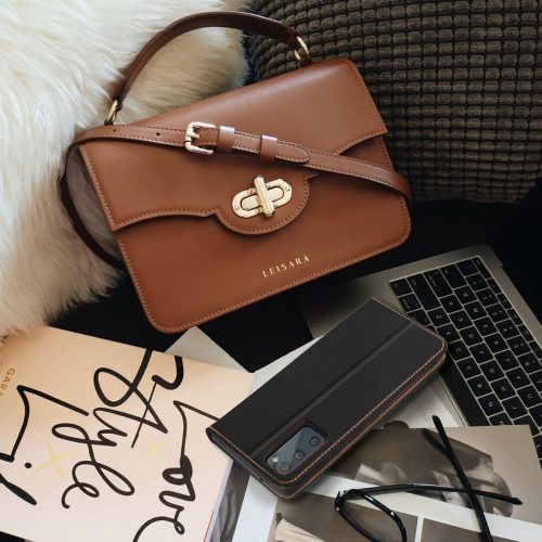 iPhone 14 (6.1") bőr telefon tok, könyvtok, oldalra nyíló tok, mágnesesen záródó, fekete, Forcell Leather