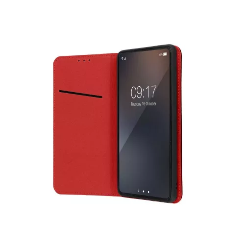 iPhone 14 (6.1") bőr telefon tok, könyvtok, oldalra nyíló tok, mágnesesen záródó, piros, Forcell Leather