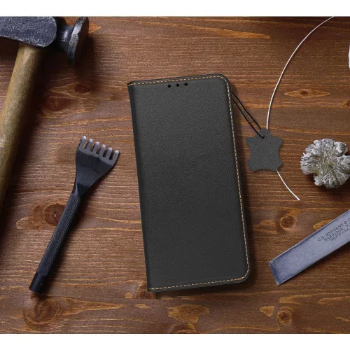 iPhone 14 Plus (6.7") bőr telefon tok, könyvtok, oldalra nyíló tok, mágnesesen záródó, fekete, Forcell Leather
