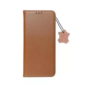   iPhone 14 Pro (6.1") bőr telefon tok, könyvtok, oldalra nyíló tok, mágnesesen záródó, barna, Forcell Leather
