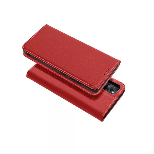 iPhone 14 Pro (6.1") bőr telefon tok, könyvtok, oldalra nyíló tok, mágnesesen záródó, piros, Forcell Leather