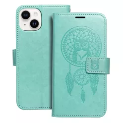   iPhone 14 (6.1") telefon tok, könyvtok, oldalra nyíló tok, mágnesesen záródó, zöld, dreamcatcher, Forcell Mezzo