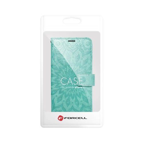 iPhone 14 Plus (6.7") telefon tok, könyvtok, oldalra nyíló tok, mágnesesen záródó, zöld, mandala, Forcell Mezzo
