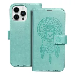   iPhone 14 Pro Max (6.7") telefon tok, könyvtok, oldalra nyíló tok, mágnesesen záródó, zöld, dreamcatcher, Forcell Mezzo