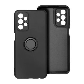   Samsung Galaxy A23 4G/5G gyűrűs hátlap tok, szilikon tok, velúr belső, fekete, SM-A235, SM-A236, Forcell Silicone Ring