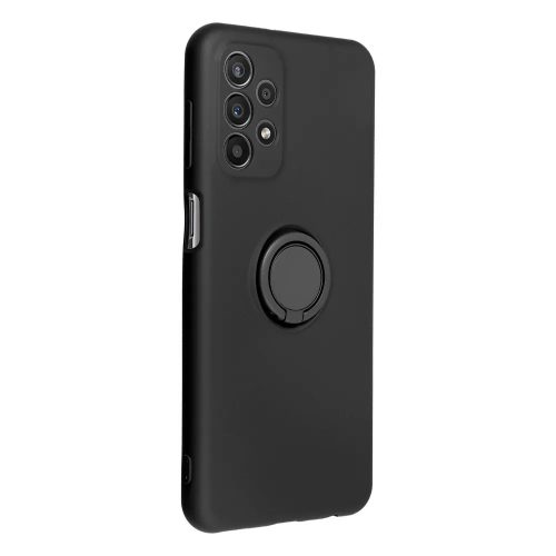 Samsung Galaxy A23 4G/5G gyűrűs hátlap tok, szilikon tok, velúr belső, fekete, SM-A235, SM-A236, Forcell Silicone Ring
