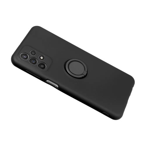 Samsung Galaxy A23 4G/5G gyűrűs hátlap tok, szilikon tok, velúr belső, fekete, SM-A235, SM-A236, Forcell Silicone Ring