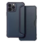 Samsung Galaxy S23 Plus telefon tok, könyvtok, oldalra nyíló tok, mágnesesen záródó, PU / TPU tok, karbon mintás, kék, SM-S916, Razor
