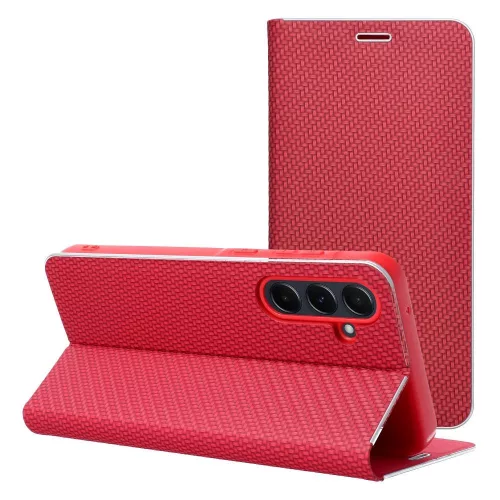 Samsung Galaxy A34 telefon tok, könyvtok, oldalra nyíló tok, mágnesesen záródó, piros, SM-A346, Luna Book