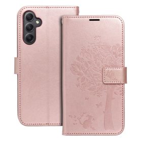   Samsung Galaxy A54 telefon tok, könyvtok, oldalra nyíló tok, mágnesesen záródó, rose gold, tree, SM-A546, Mezzo