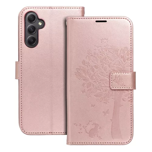 Samsung Galaxy A54 telefon tok, könyvtok, oldalra nyíló tok, mágnesesen záródó, rose gold, tree, SM-A546, Mezzo