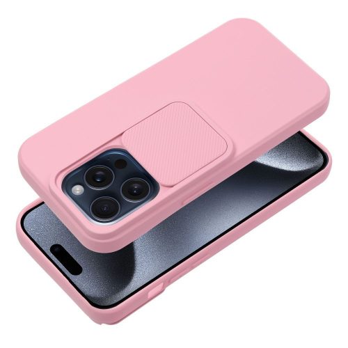iPhone 15 Pro (6.1") hátlap tok, TPU tok, kamera védővel, rózsaszín, Slide