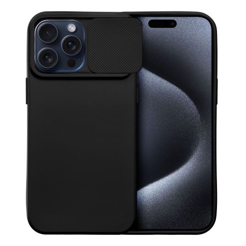 iPhone 15 Pro Max (6.7") hátlap tok, TPU tok, kamera védővel, fekete, Slide