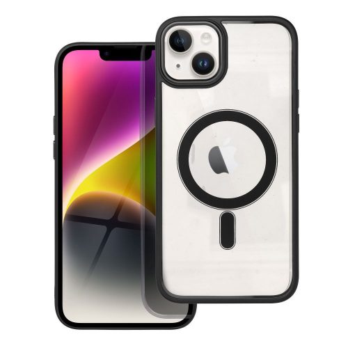 iPhone 14 Plus (6.7") szilikon tok, PC/TPU tok, magsafe, színes keretes, átlátszó/fekete, Color Edge Mag Cover