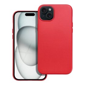   iPhone 15 Plus (6.7") hátlap tok, műbőr tok, magsafe, velúr belső, piros, Leather Mag Cover