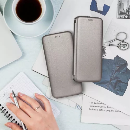 Samsung Galaxy A25 telefontok, könyvtok, mágneszáras, flip tok, szilikon keretes, szürke, SM-A256, Forcell Elegance