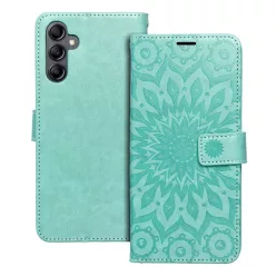   Samsung Galaxy A15 4G/5G telefon tok, könyvtok, oldalra nyíló tok, mágnesesen záródó, zöld, mandala, SM-A155, SM-A156, Mezzo