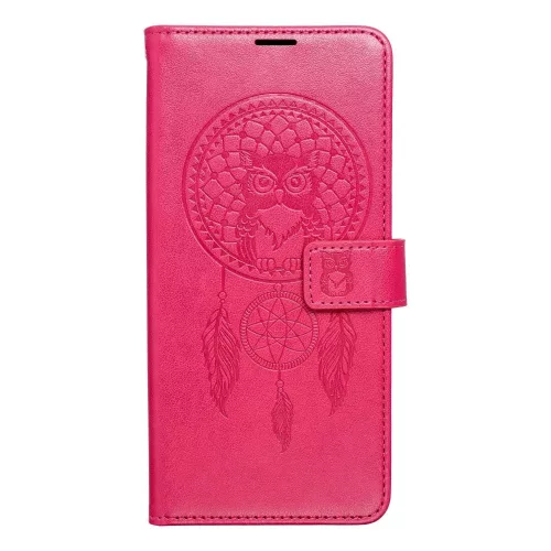 Samsung Galaxy A15 4G/5G telefon tok, könyvtok, oldalra nyíló tok, mágnesesen záródó, sötét magenta, dreamcatcher, SM-A155, SM-A156, Mezzo