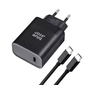   Hálózati töltőfej 1x Type-C + Type-C - Type-C adatkábel, 3A, 45W, PD / QC4.0, fekete, BlueStar TFB-TC