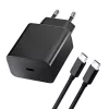 Hálózati töltőfej 1x Type-C + Type-C - Type-C adatkábel, 3A, 20W, fekete, BlueStar TFB-TC-20WPD