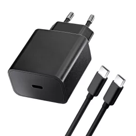   Hálózati töltőfej 1x Type-C + Type-C - Type-C adatkábel, 3A, 20W, fekete, BlueStar TFB-TC-20WPD