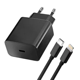   Hálózati töltőfej 1xType-C + Type-C / iPhone 8pin adatkábel, PD/QC4.0, 3A / 20W, fekete, BlueStar