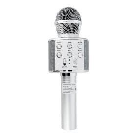   Bluetooth karaoke mikrofon, vezeték nélküli, TF kártya/pendrive, ezüst, CR58