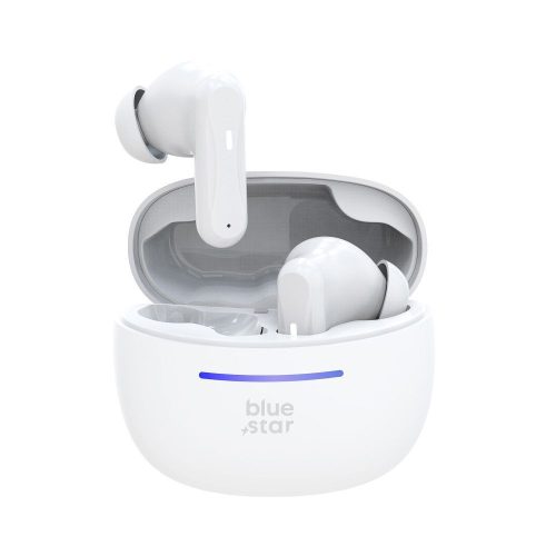 Stereo bluetooth headset vezeték nélküli töltőtokkal, TWS, fehér, BlueStar BK44