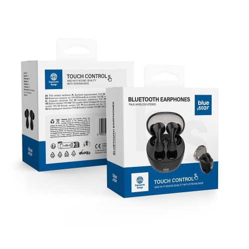 Stereo bluetooth headset vezeték nélküli töltőtokkal, TWS, fekete, BlueStar BK99