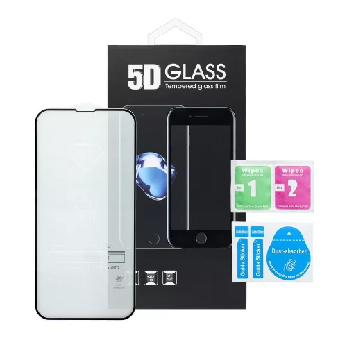 Samsung Galaxy A27 / S24 FE előlapi üvegfólia, edzett, hajlított, fekete keret, SM-A276, SM-S721, 5D Full Glue