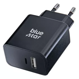   Hálózati töltőfej 1xUSB / 1xType-C, PD / QC4.0 / 3A / 25W, fekete, BlueStar TFB-TC-25WPD
