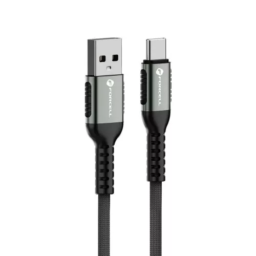 Type-C gyorstöltő adatkábel, fekete, 0.5M, QC4.0, 66W / 3A, szövettel fonott, Forcell F-Energy