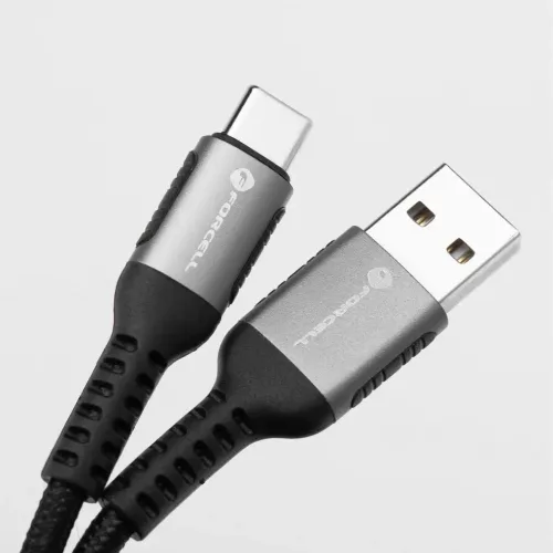 Type-C gyorstöltő adatkábel, fekete, 0.5M, QC4.0, 66W / 3A, szövettel fonott, Forcell F-Energy