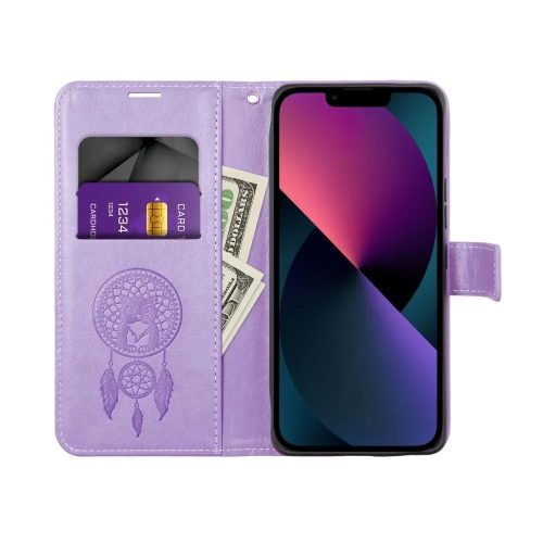 Xiaomi Redmi Note 14 4G telefon tok, könyvtok, oldalra nyíló tok, mágnesesen záródó, lila, dreamcatcher, Mezzo
